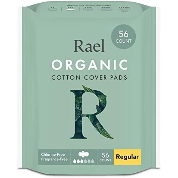 Rael Pads For Women, Organic Cotton Cover Pads - Regular Absorbency, Unscented