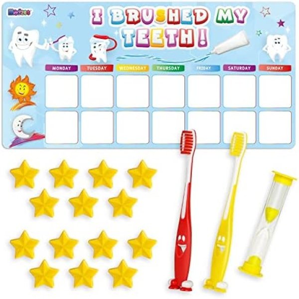 Madzee Toothbrush for Kids with Reward Chart Set, Sand Timer