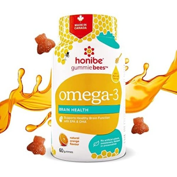 Honibe Omega 3 Gummies for Kids and Adults | Made in Canada | Supports Brain