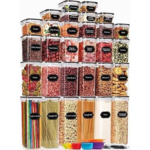 PRAKI 30 Pack Airtight Food Storage Containers for Kitchen Pantry Organizers